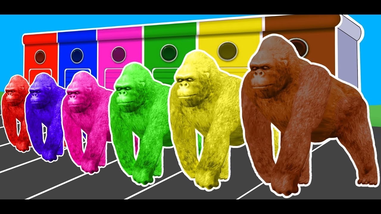 Colors Animals Gorilla Lion & Dinosaurs Fun Learning Video for Kids