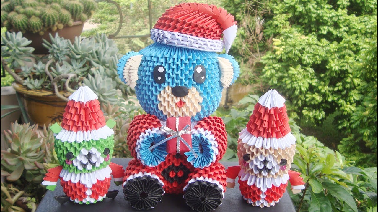 3D Origami Christmas Bear 2, christmas decor | cómo hacer origami 3d oso de navidad