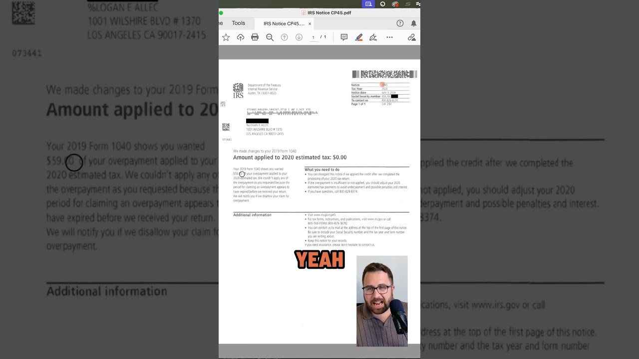 Уведомление IRS CP45 означает, что IRS самостоятельно принимает меры в отношении вашей переплаты.