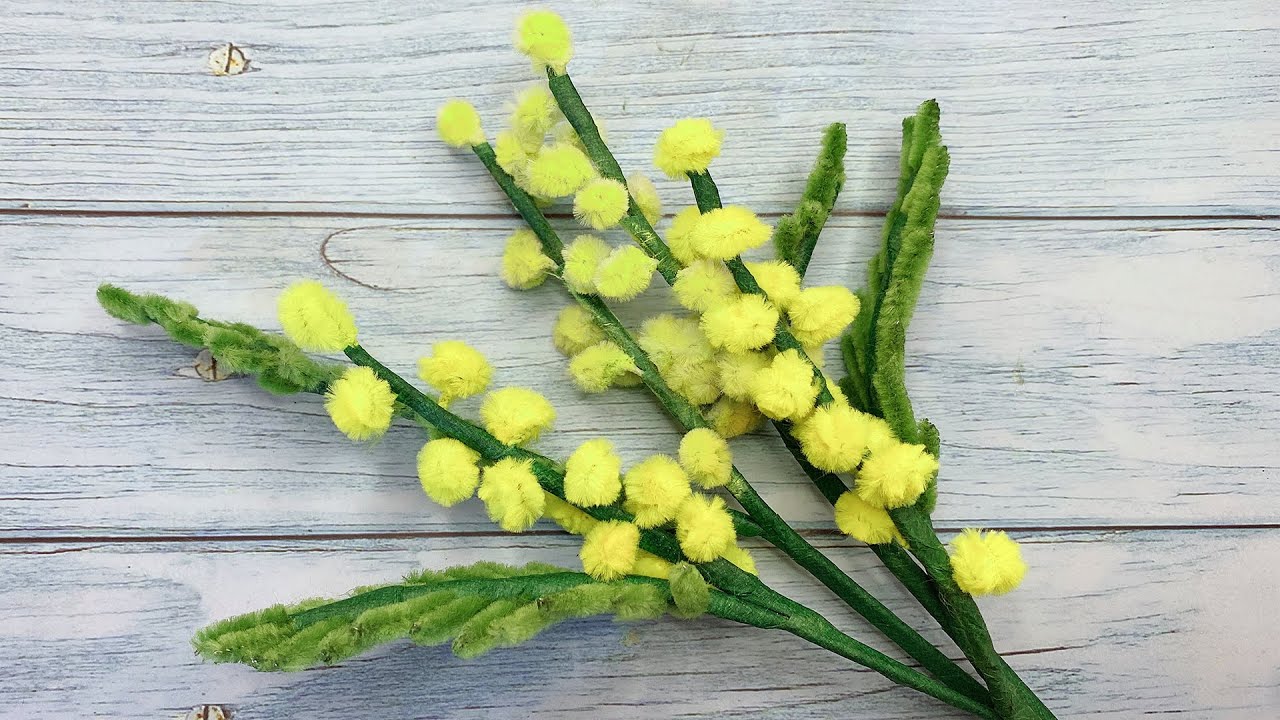 How To Make Easy Mimosa Flower With Chenille wire - DIY Pipe Cleaner Flower