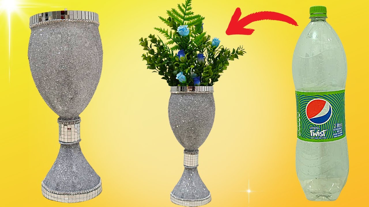 Artesanato com Garrafa Pet | Vaso Decorado Usando Garrafa Pet