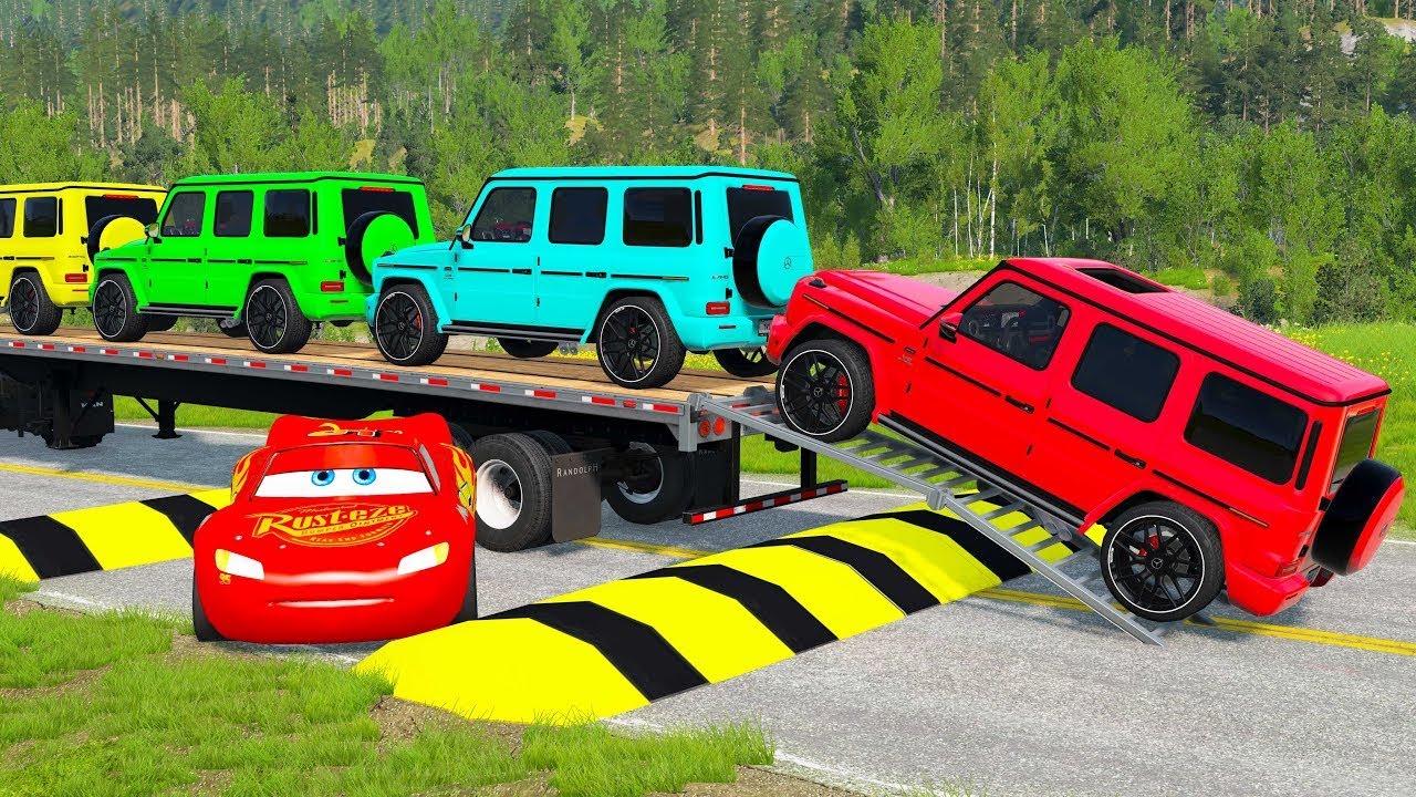 Flatbed Truck McQueen | Transportation with Truck - Pothole vs Car #42 | BeamNG.Drive Gameplay