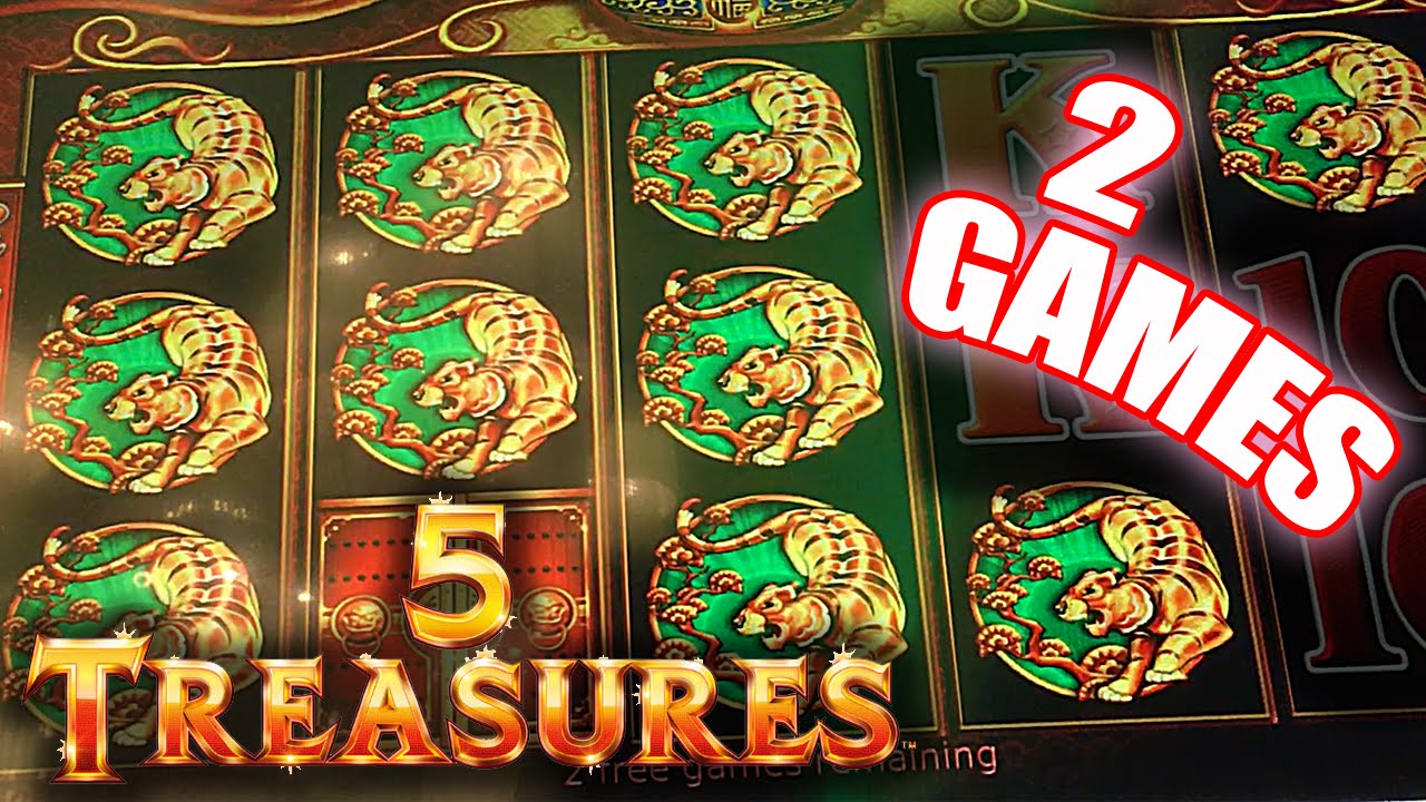 5 TREASURES SLOT MACHINE ** | BIG WIN | ** TWO FREE SPIN BONUS GAMES