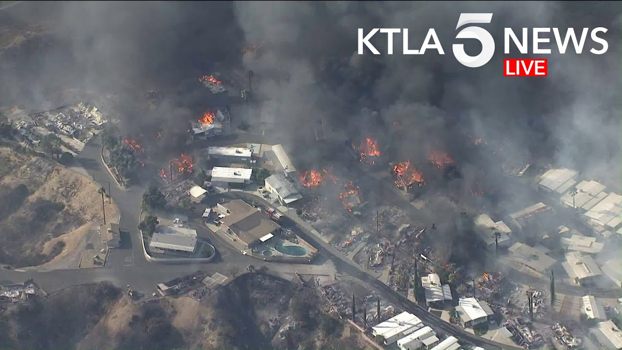Brush Fire Engulfs Mobile Home Park Near Calimesa, California