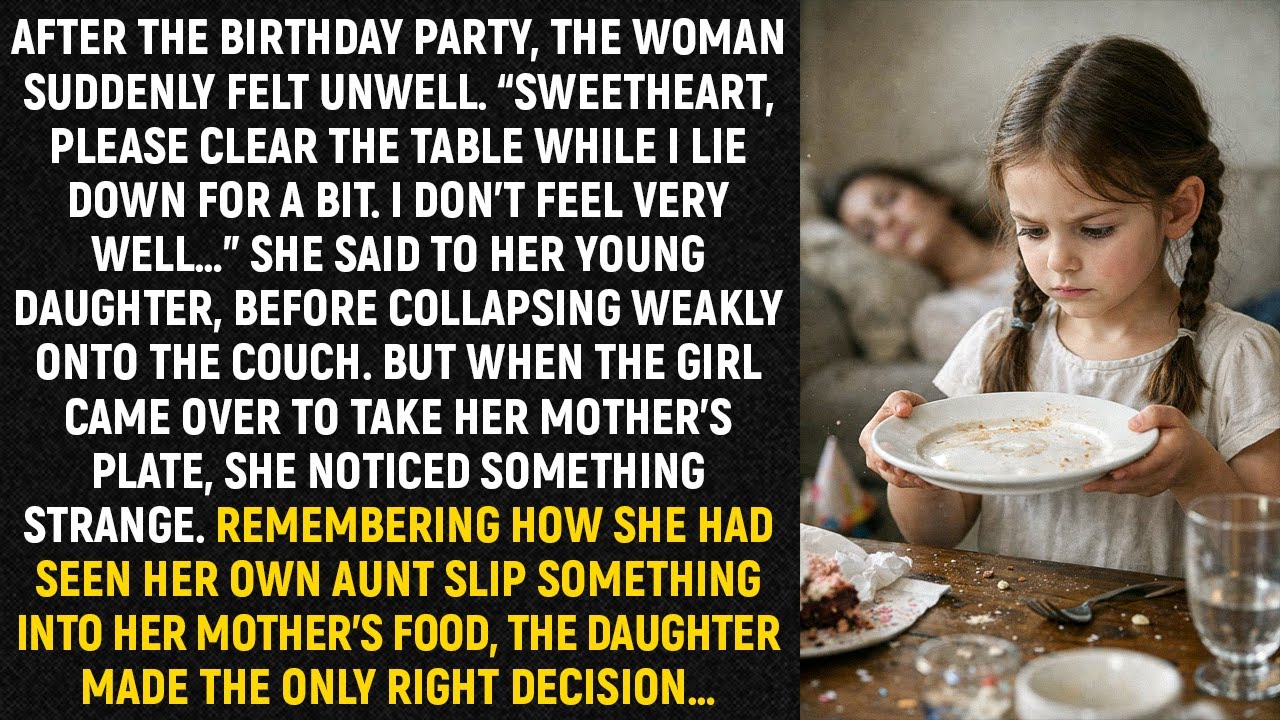 After the birthday party, the woman suddenly felt unwell. “Sweetheart, please clear the table...