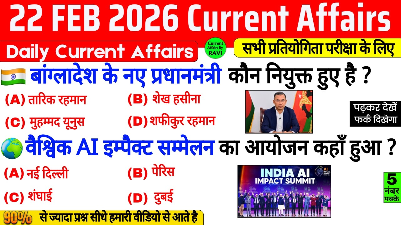 22 February 2026 Current Affairs | Current Affairs Today | Current GK SSC Railway UPSC BPSC POLICE
