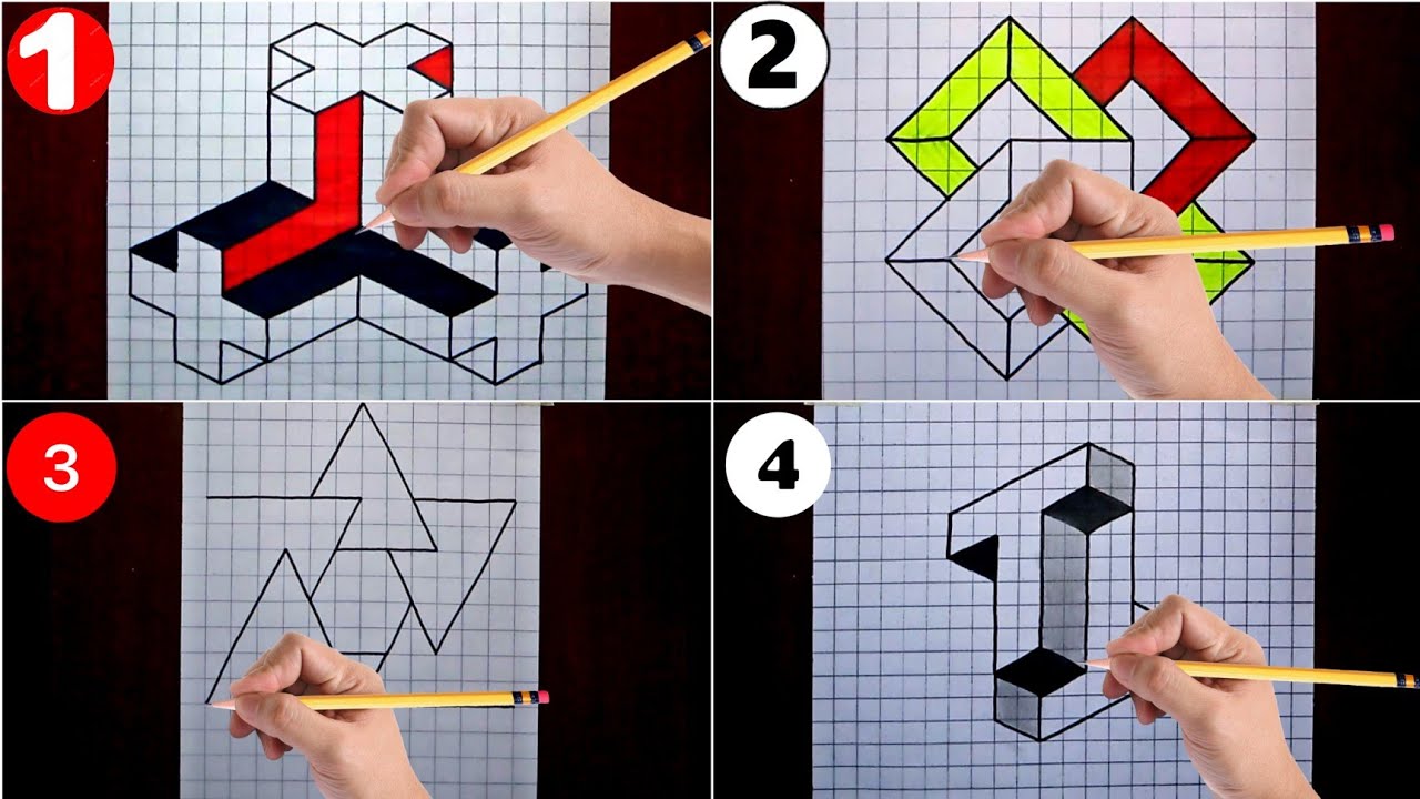3D Drawing - How to Draw 3D Optical Illusion Drawing on Graph Paper | Graph Paper Drawings | Ashar2M