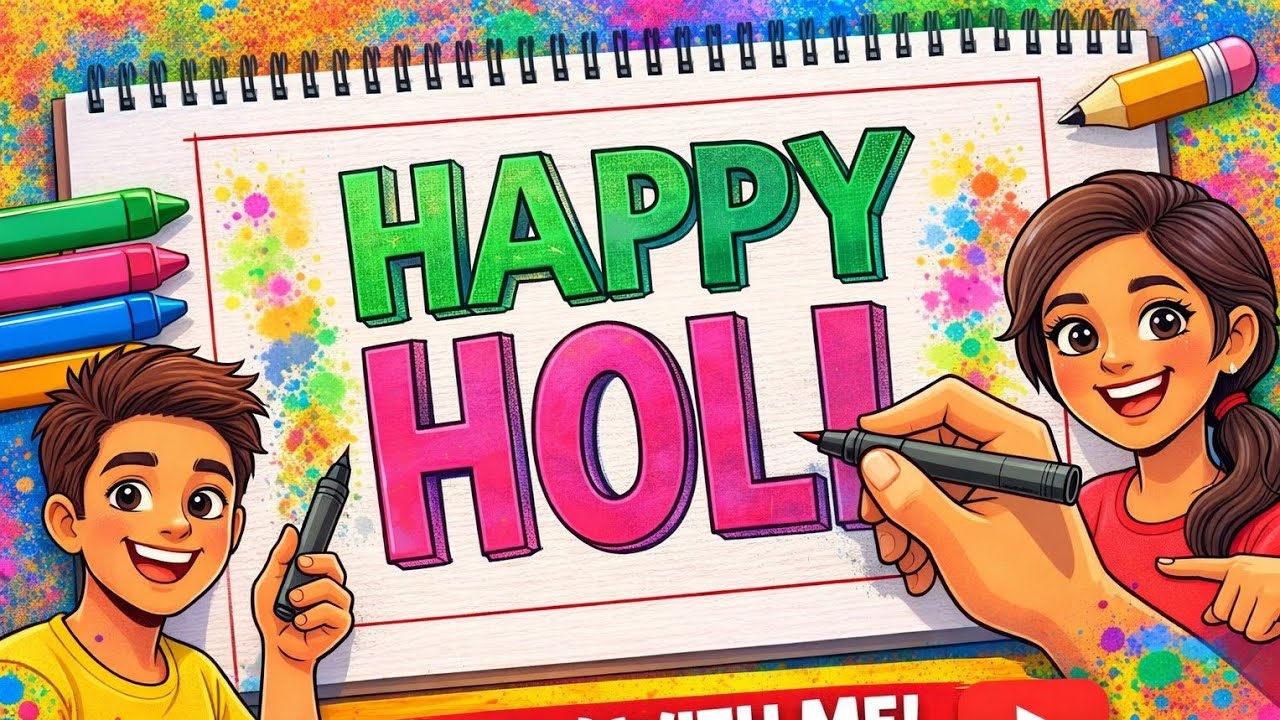 How to Draw 3D Happy Holi Lettering | Easy Holi Drawing