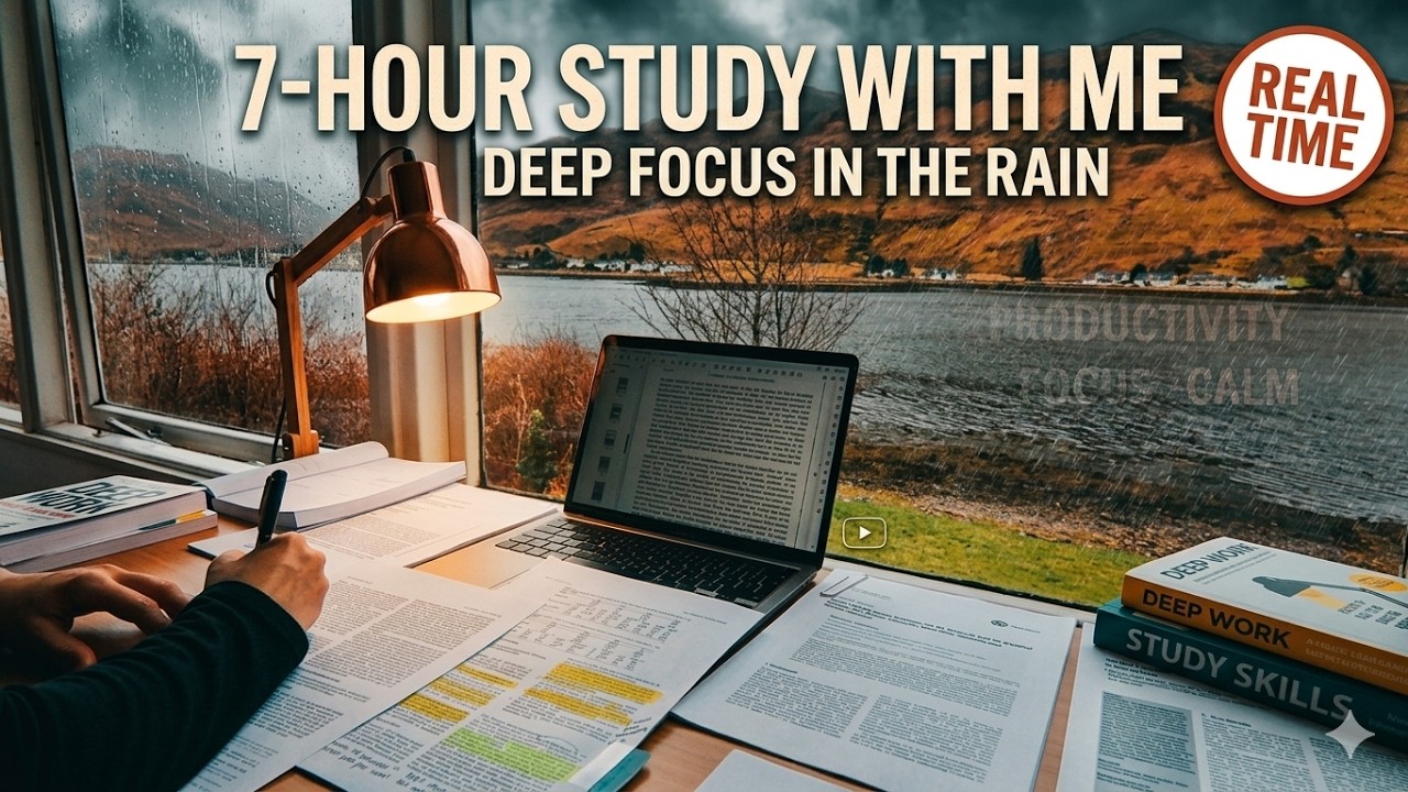 7 HOUR STUDY WITH ME ⛈ Rainy Day | Real Time, Rain Sounds, 10-min Break, No Music