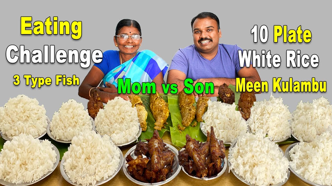 10 Plate White Rice With Fish Curry Eating Challenge |சங்கரா மீன்(Red Snapper) Paplet fish | Nethili