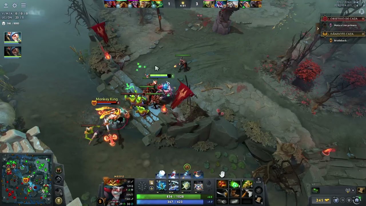 Meepo Dota 2 5200 mmr vs Viper , Bristleback , Timber , Monkey king