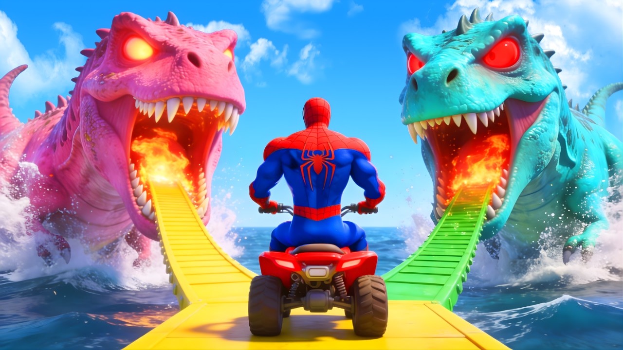 SUPERHEROES against DINOSAURS vs SPIDER-MAN on Motorcycle l Epic GTA 5 Funny Moments Pokemon