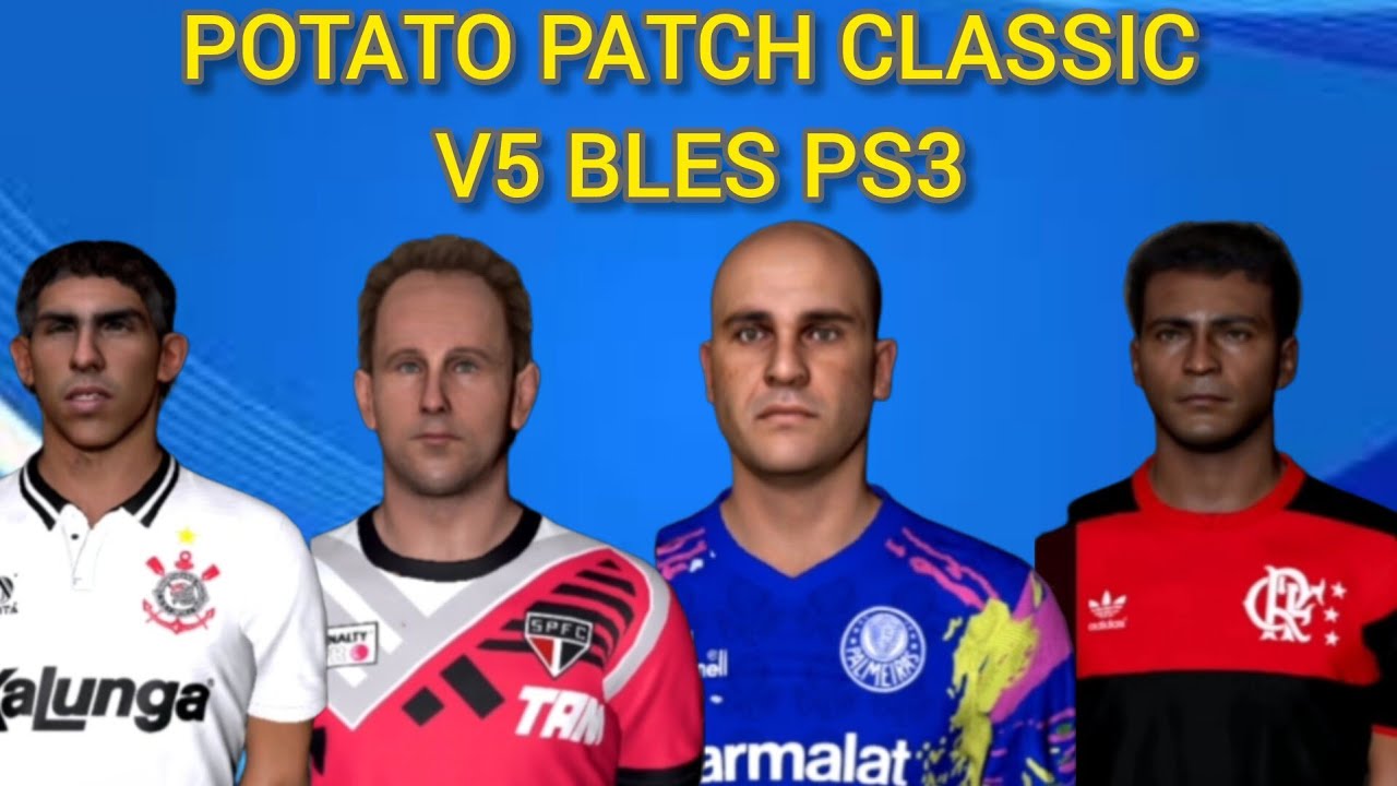 POTATO PATCH CLASSIC V5 BLES MOSTRANDO MENU BOLAS ESTÁDIOS TIMES E FACES DE JOGADORES BRASILEIROS