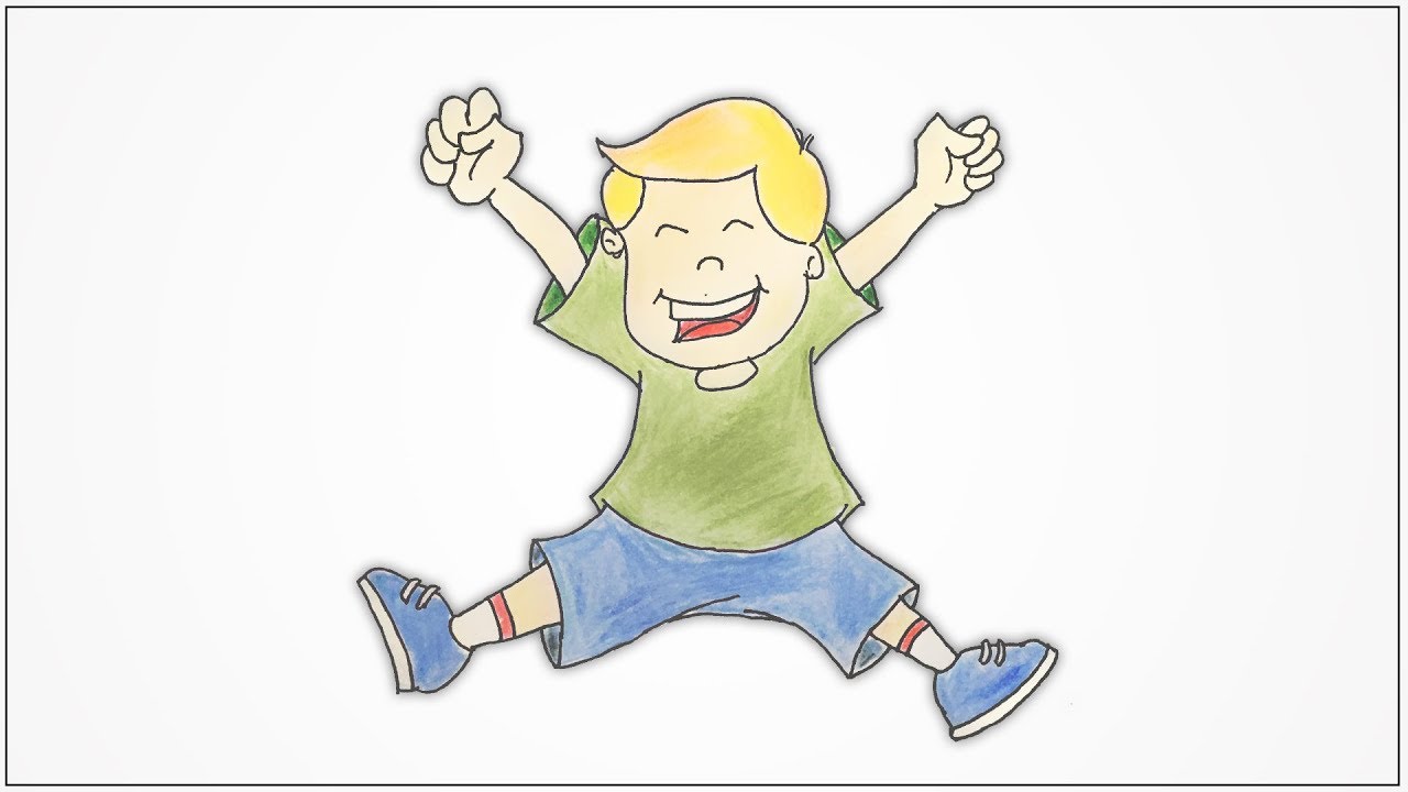 How to draw a happy kid jumping with joy step by step