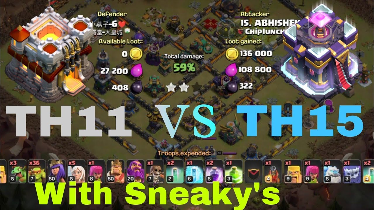 TH11 VS TH15 With sneaky goblin's. @ClashOfClans