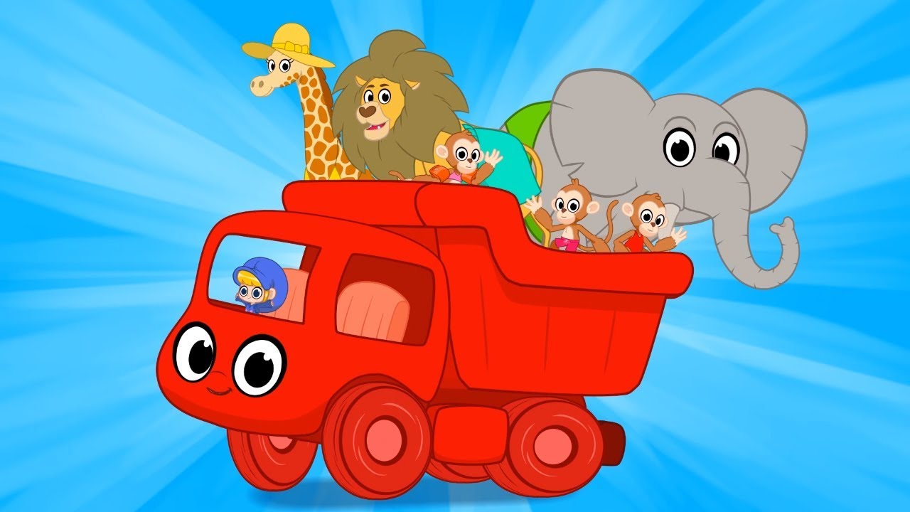 A truck full of animals! Morphle goes to the beach with a lion an elephant, a giraffe and monkeys