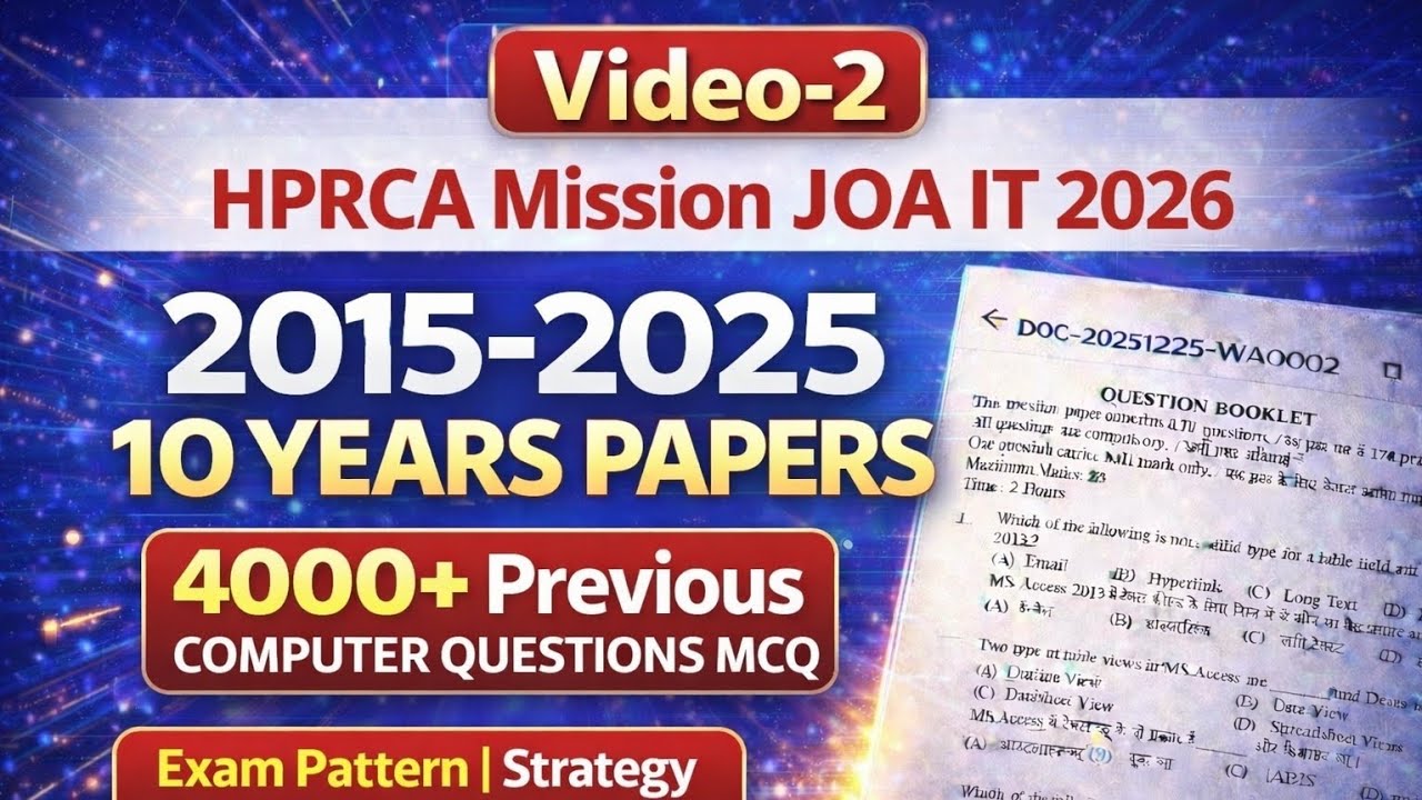 HPRCA JOA IT 2026 Video-2 Complete Solved Computer Previous Year Questions | PYQs 2015-2025