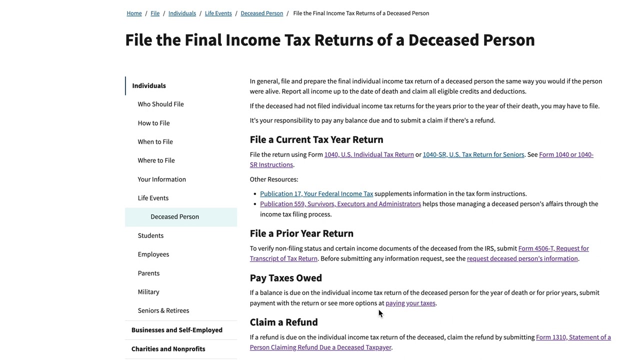 Filing a tax return on behalf of a deceased person