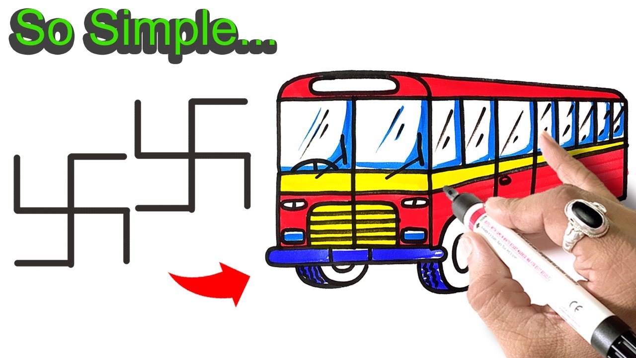 Bus बस Drawing चित्र From स्वस्तिक Swastik से आसानीसे बनाना सिंखे