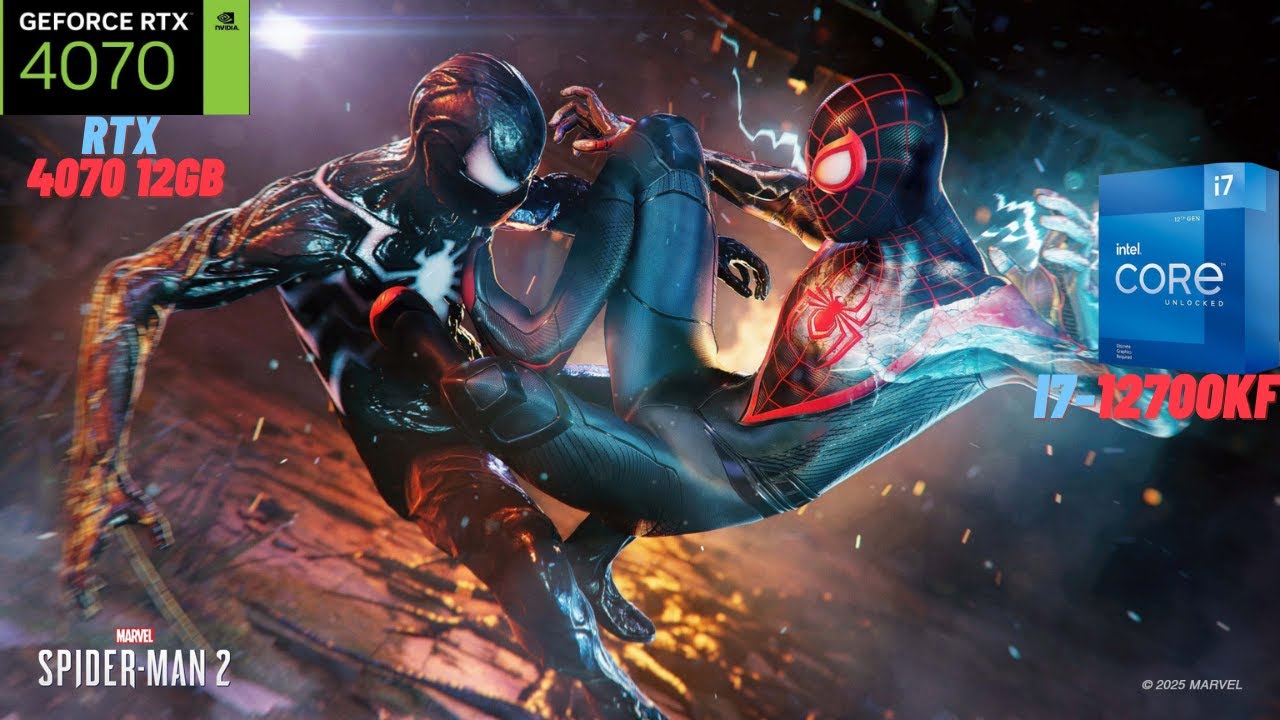 Marvel's Spider Man 2 na PC  RTX 4070 12GB + i7 12700KF (DLSS jakość)  1080p60