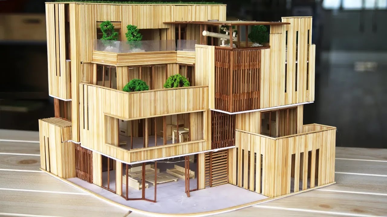 Cách làm biệt thự hiện đại bằng tăm tre