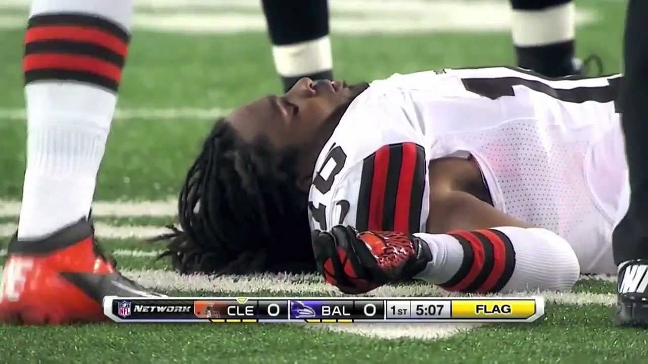 Josh Cribbs Gets KOd versus Ravens 9/27/12 HD