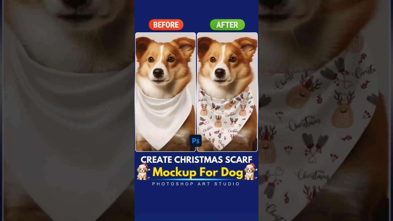 Adobe Photoshop 2025 Tricks _ How to Create Christmas 🎄Scarf Mockup For Dog 🐶 #photoshoptutoial