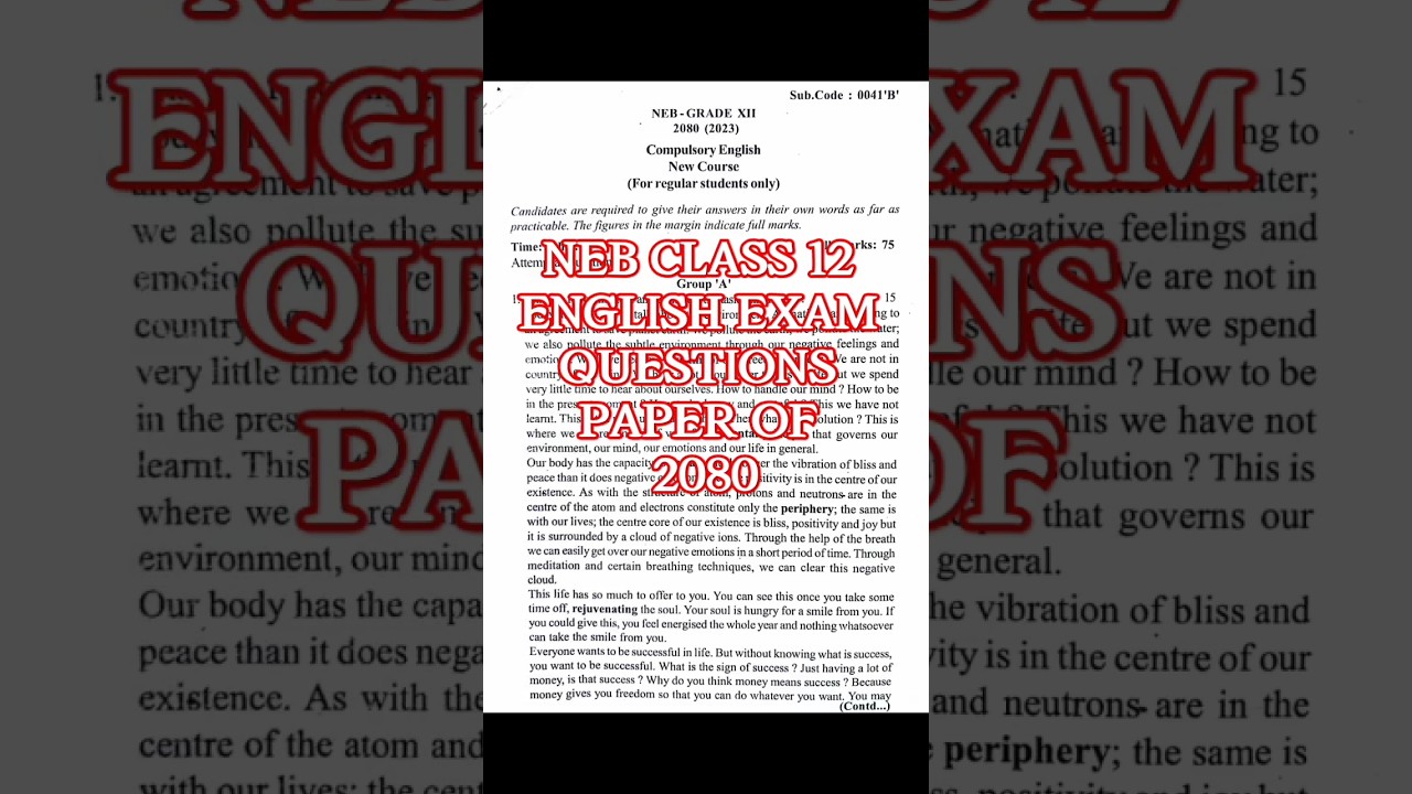 NEB class 12 English exam questions paper of 2080.