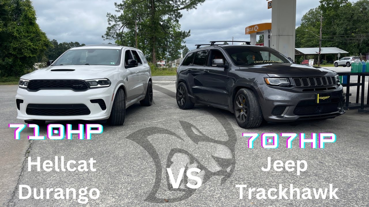 Hellcat Durango vs Jeep Trackhawk! Who’s the real dig monster? BMW X7M joins in! #707 #bmw