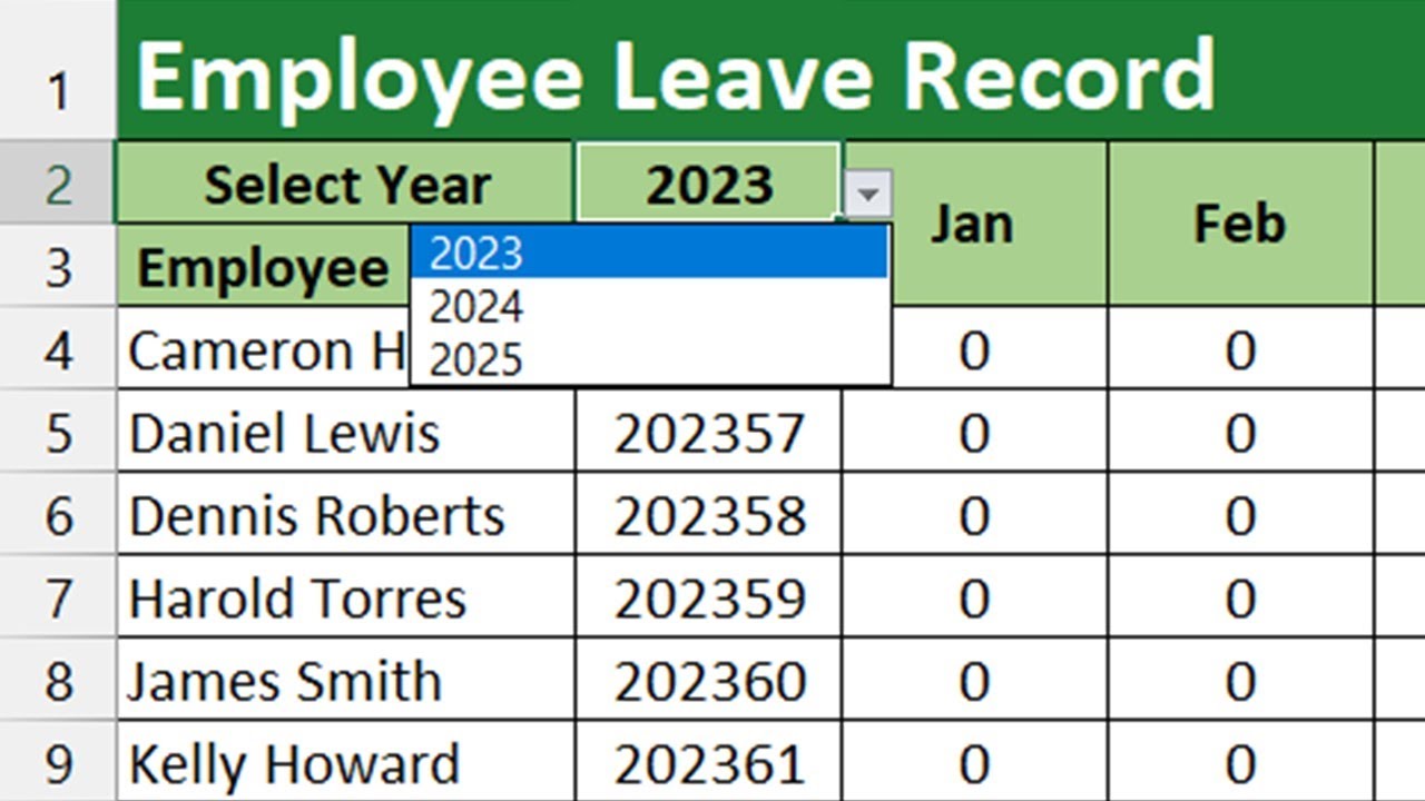 Dynamic Employee Leave Record Format in Excel | Part 3