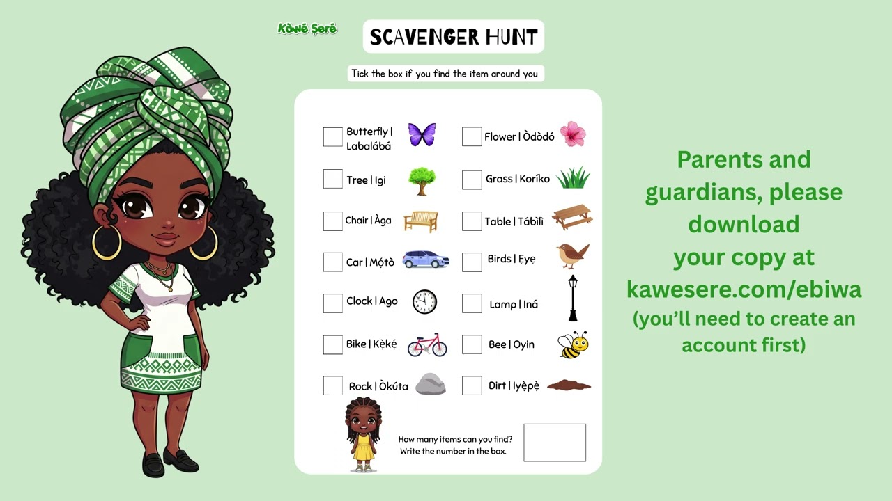Scavenger Hunt Activity: Yoruba Edition | Learn Yoruba | Yoruba Lessons for Kids |