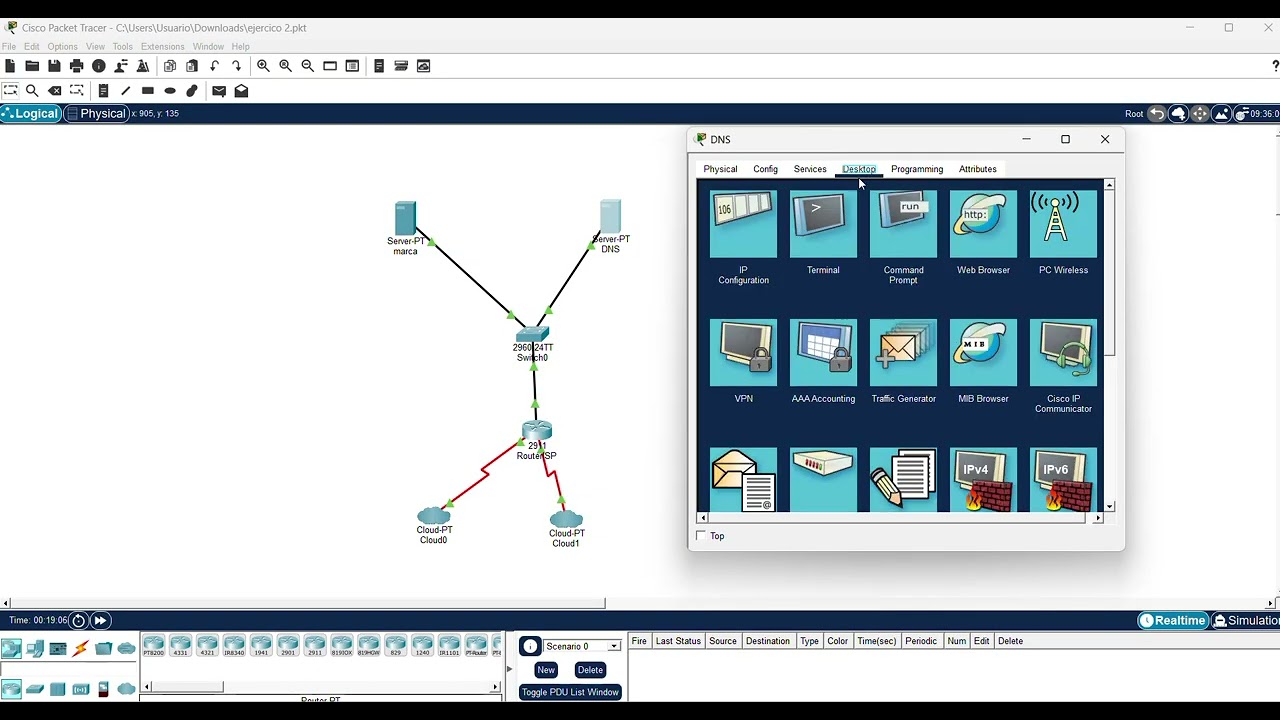 Routing con un escenario central con salida a internet