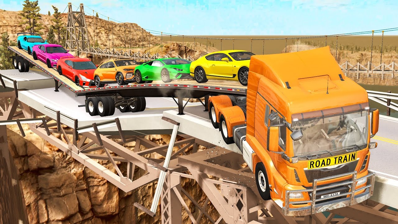 Breakable Bridge Traffic Jam #3 - Beamng drive