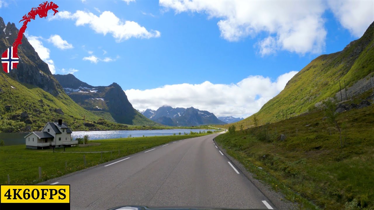 Driving in Norway -  Ballstad To Nusfjord  - Lofoten Islands - 4K60