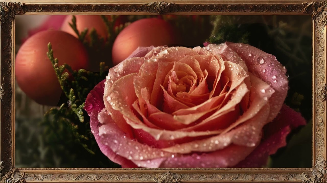 4K Frame TV Vintage Christmas Flora | Art Screensaver | Pink Christmas Rose  | Free TV Screensaver