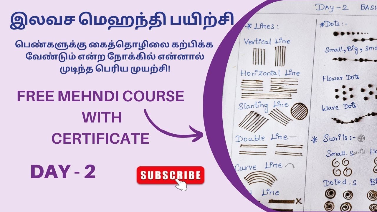 DAY - 2 :BASIC HENNA ELEMENTS || FREE MEHNDI COURSE WITH CERTIFICATE || TAMIL