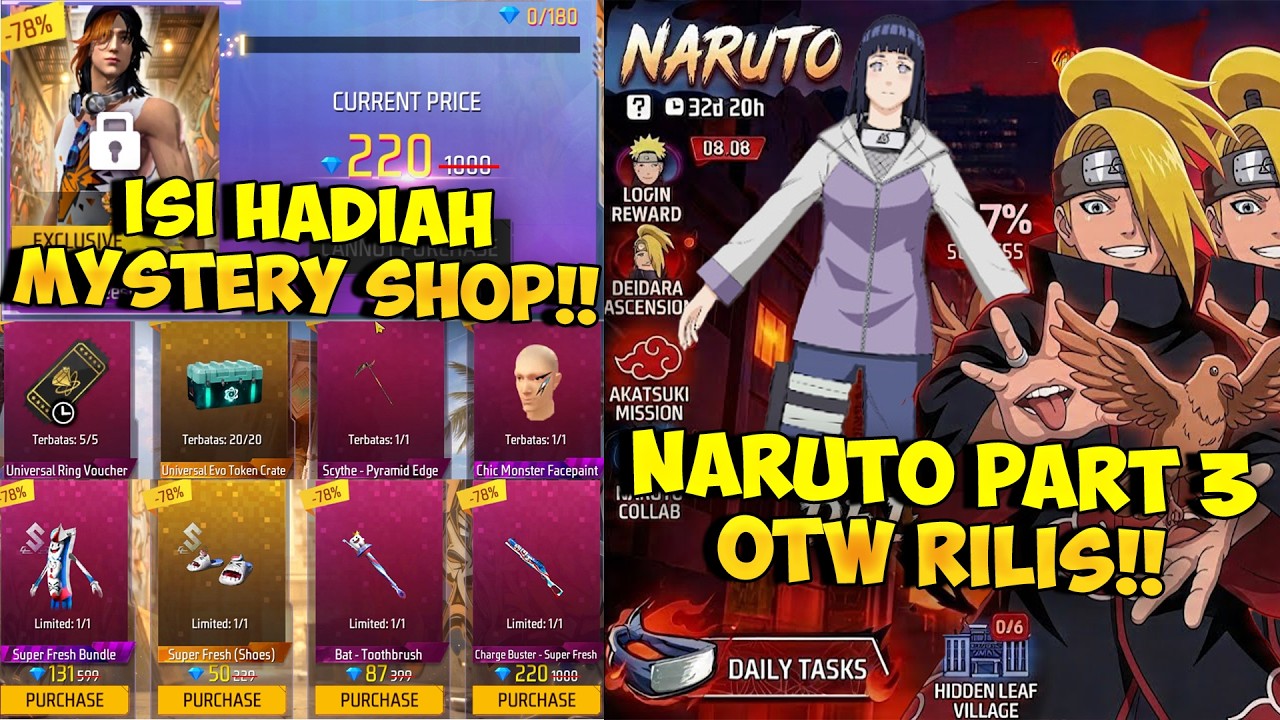 HADIAH MYSTERY SHOP ANDRA ST !! Bocoran Colab FF x Naruto Part 3  Ada Bundle Hinata & Jiraiya Resale