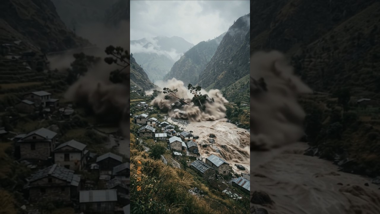 Terrifying Mountain Flash Flood and Mudslide Destroys Valley 🌊🏔️#flood #dangerous #danger #wow #fyp
