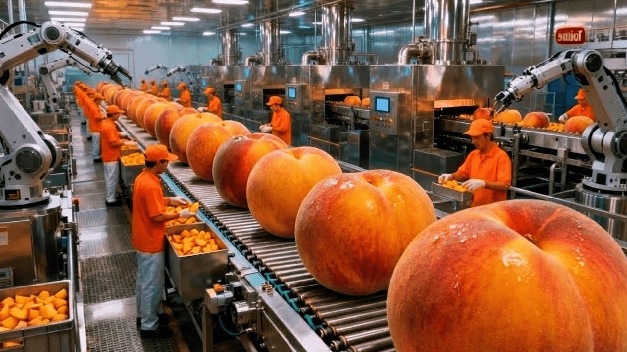 Inside peach factory__How peach juice is made step by step process