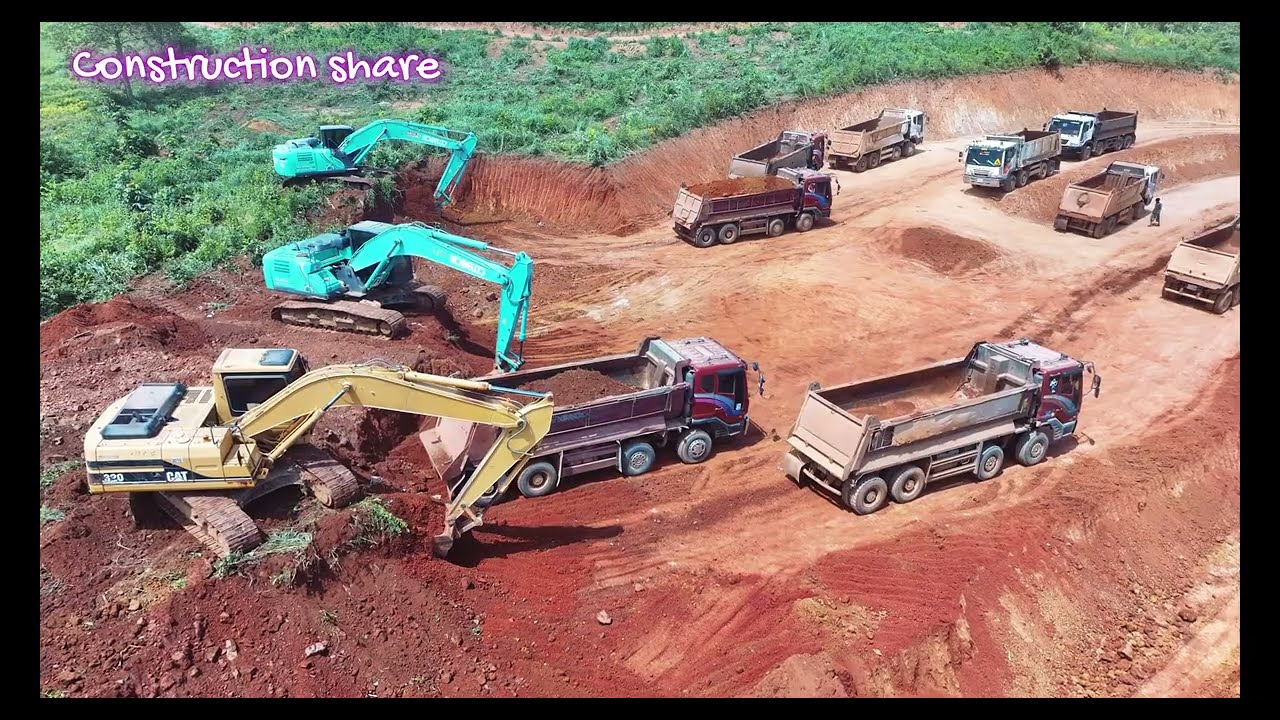 How Do These Giant Machines Move So Much Dirt? Kobelco SK380, Cat320, Dump Truck.