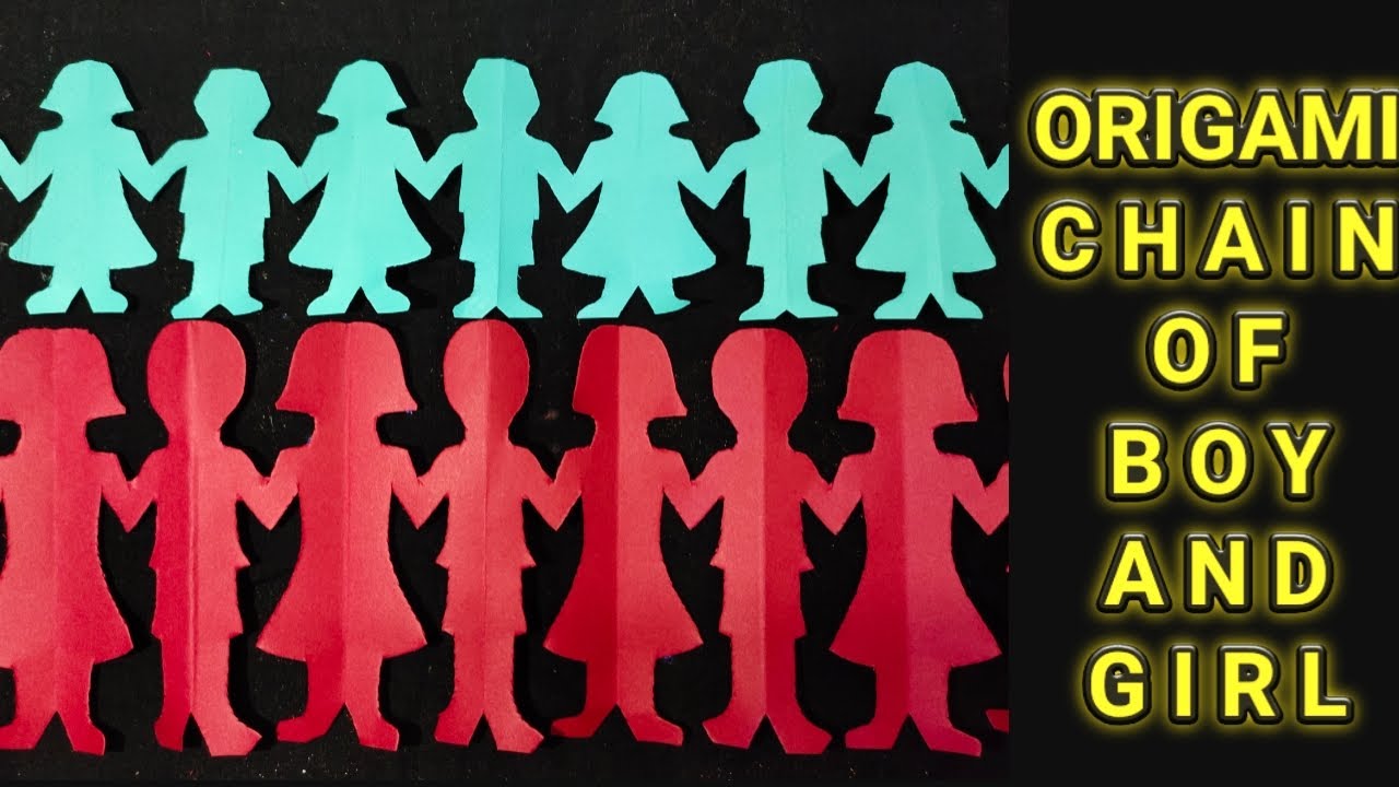 Origami chain of boy and girl|Origami chain of people|PAPER man chain craft|Origami paper chain