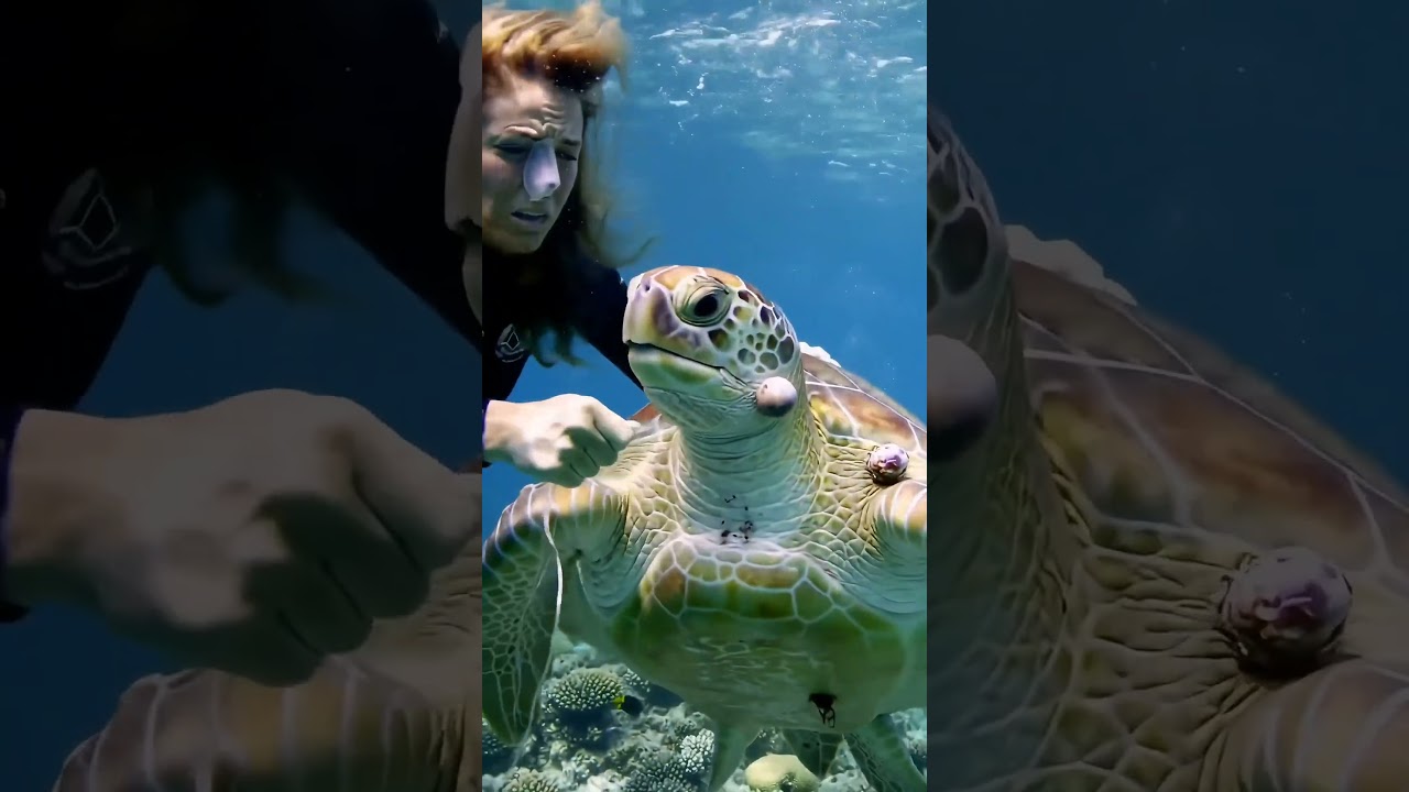 Diver Rescues Sea Turtle Losing Its Flipper to Plastic Line