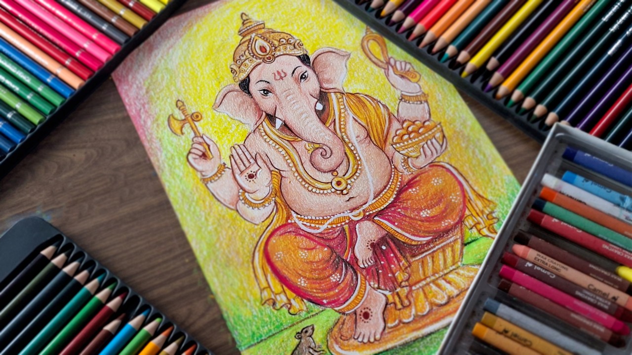 How to Draw Ganesha Using Color Pencil | Easy Ganesha Painting | Color Pencil Drawing