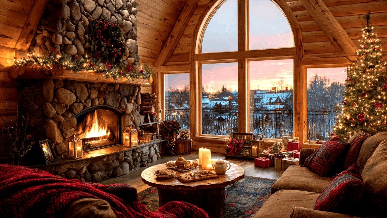 Warm Christmas Jazz by Fireplace for Relaxing Study Work or Sleep