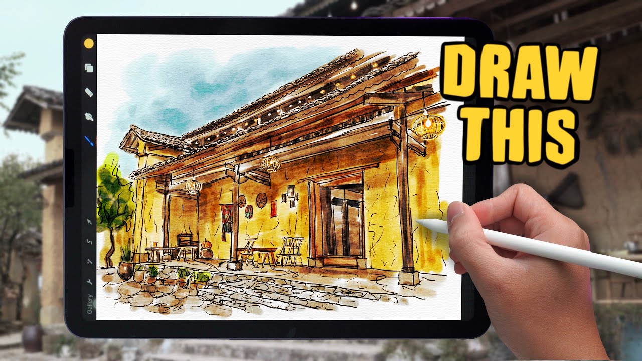 PROCREATE Landscape Drawing Tutorial - Mud house