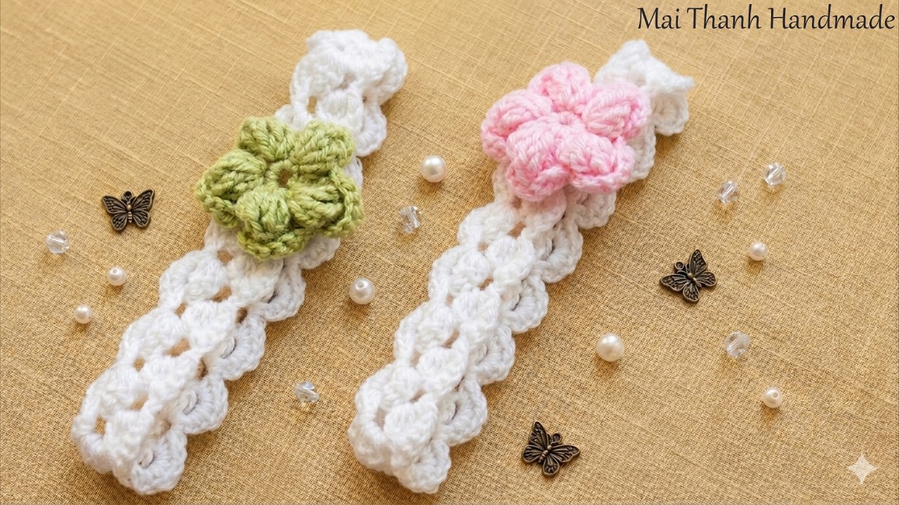 How to Crochet 3D headband I Hướng dẫn móc len: Móc dây cài tóc hoa mai 3D