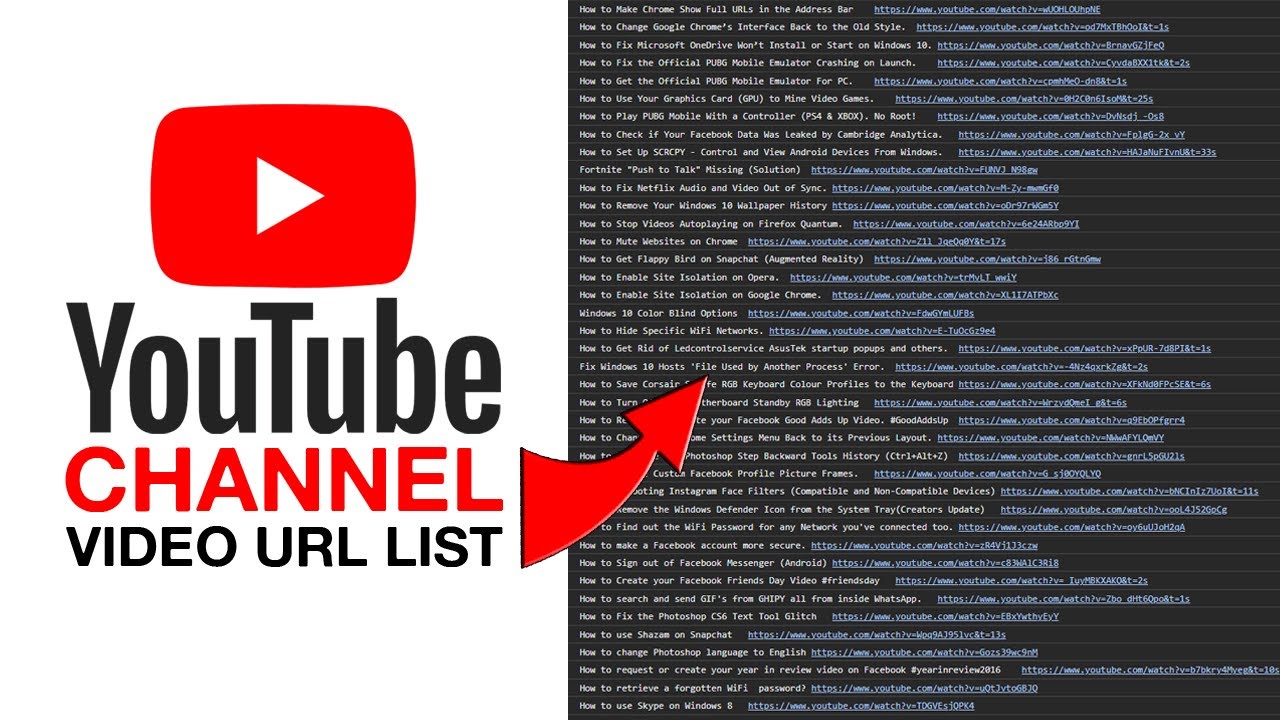 Как просмотреть ВСЕ URL-адреса видео на канале YouTube.