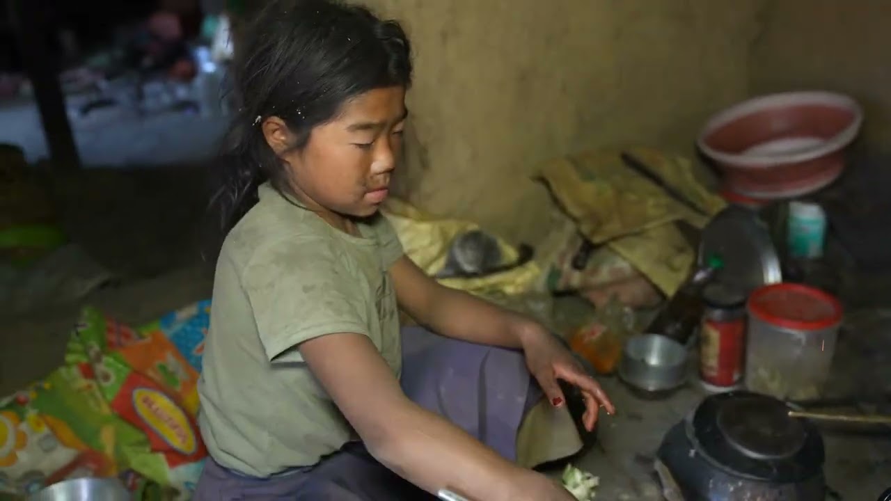 Cooking green vegetables and potato curry in the village ll village life