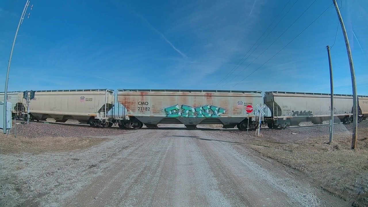 Slow southbound Union Pacific grain train on the Spine Line