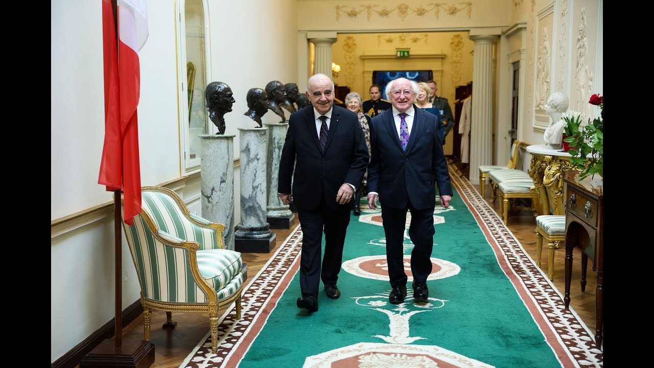 President Higgins welcomes H.E. Dr. George Vella, President of Malta, and Mrs. Miriam Vella
